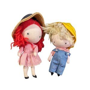 Vintage Joan Walsh Anglund Pocket Dolls Red/Blonde Yarn Hair 7" With Hats